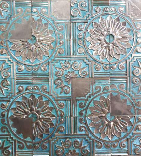 Turquoise Wheel Pattern Metal Plating on Stone